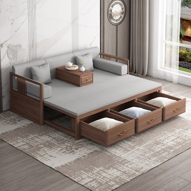 实木罗汉床推拉床沙发床推拉两用客厅新中式禅意罗U汉榻小户型床