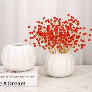 南瓜花瓶白瓷大肚高级感适合放干花的小花瓶子矮款高级感餐桌摆放