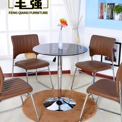 洽谈桌多功能小户型升降茶几餐桌两用钢化玻璃圆桌谈判桌