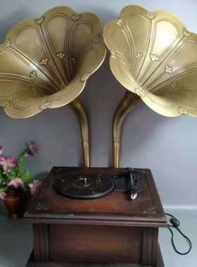 民俗老物件留声机唱片机黑胶唱片民国老上海大喇叭影视道具摆件