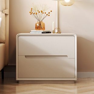 简约现代全实木新款奶油风整装床头柜迷你网红免安装床边收纳窄柜