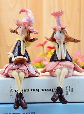 欧式田园树脂套二红衣花仙子姐妹 家居店铺手工艺品装饰摆件