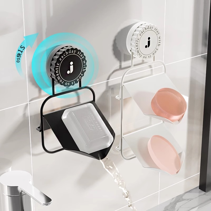吸盘肥皂置物架2024新款香皂沥水盒子I双层铁艺壁挂式免打孔肥皂