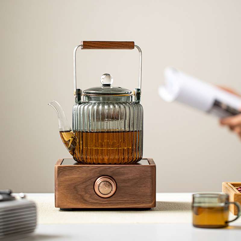 岩山 胡桃木高档电陶炉茶壶电热茶炉玻璃煮茶器电炉高硼硅烧水壶