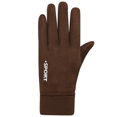 男款保暖手套男全指麂皮绒秋v冬骑行手套防风加绒触屏手套定制log