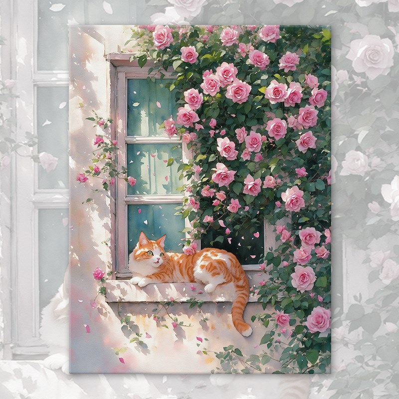 猫咪数字油画dgiy填色画画2024新款手工治愈系填充手绘丙烯油彩画