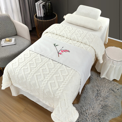 冬季水晶绒美容院床罩四件套高档欧B式按摩床罩纯色加厚牛奶绒log