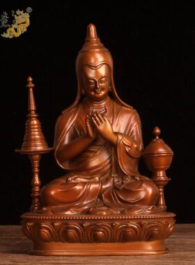 真古意 铜阿底峡尊者摆件定制紫铜造像居家客厅供奉工艺品供奉