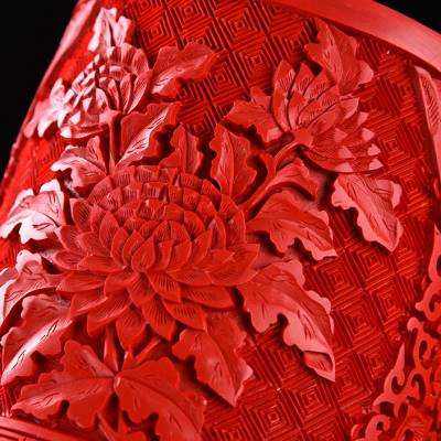 新款包邮扬州漆器厂m脱胎剔红雕漆大笔筒办公用品桌面创意摆件复