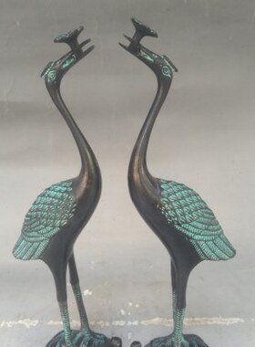 纯铜龟鹤灵芝仙鹤摆件踩龙龟乌龟一对门厅家用公司大号灵芝仙鹤摆