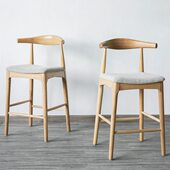 北欧实木吧台牛角椅靠背吧椅家用吧凳高脚凳现代简约黑胡桃色吧椅