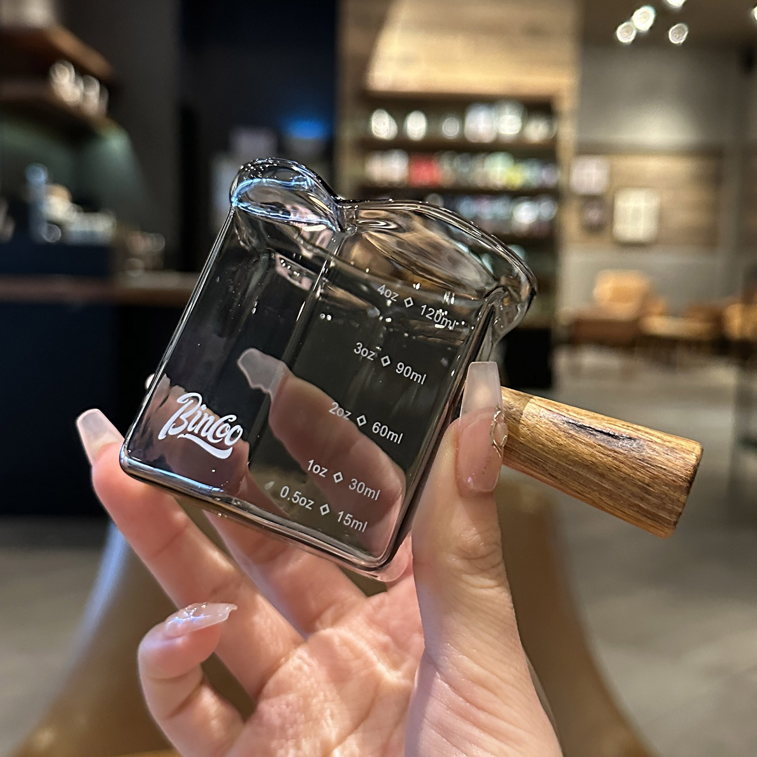 *老板娘自用*咖啡杯玻璃带v刻度意式浓缩咖啡萃取量杯木柄奶盅奶