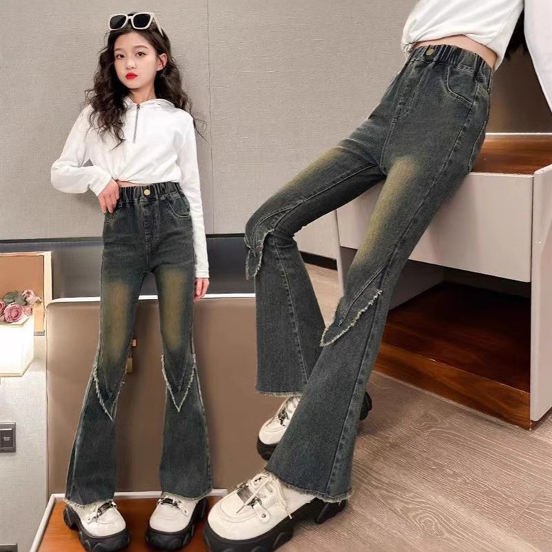 女童加绒裤子秋冬2024新款儿童B加厚弹力喇叭裤奥粒绒中大童马蹄