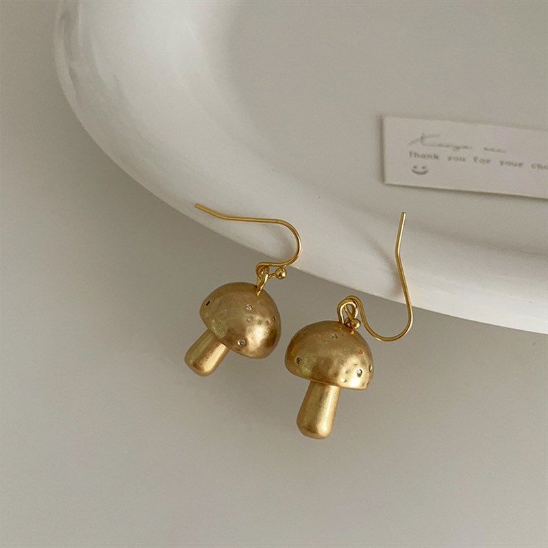 高级感哑光金属蘑菇耳钉女法式复古个性I简约百搭气质时尚耳环耳