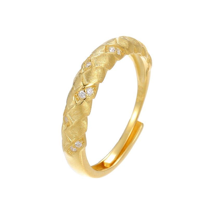 S925银麦穗拉丝编织戒指女中古高级感指环精V致质感新品指戒