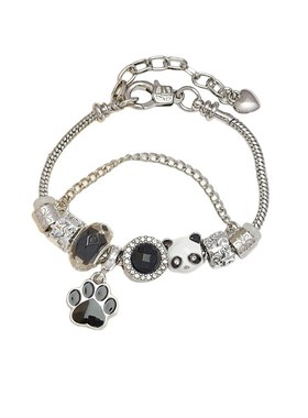 潘多熊猫拉手链可拆卸DIY手链皮绳手串可爱卡通手饰Y四叶草首饰女