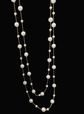 多层珍珠项链2024年新款潮长款毛衣链轻奢小众T设计感高级感秋冬