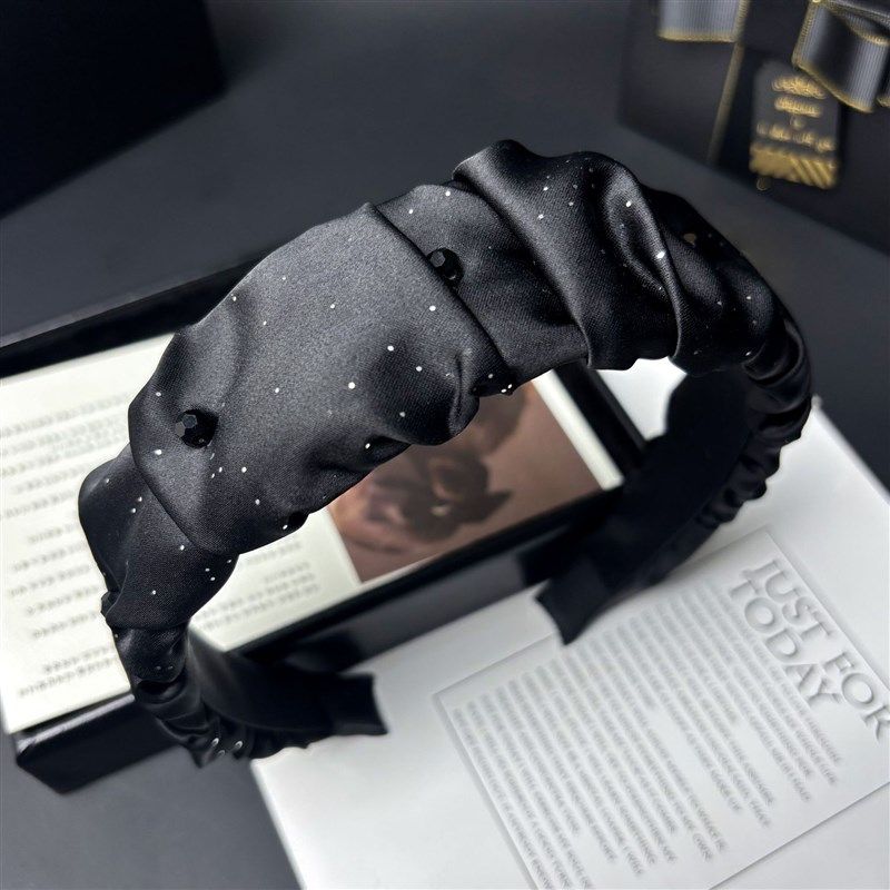 网红风气质黑水晶褶皱发卡发箍女简约成I人高颅顶百搭头饰压发头