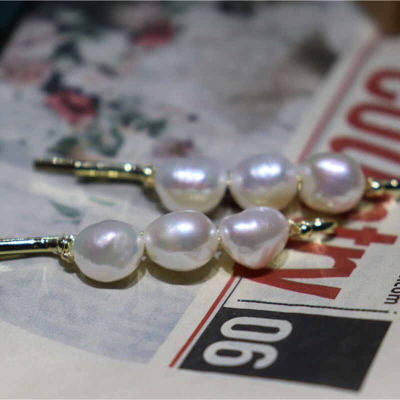 SUU手作 复古宫m廷淡水珍珠巴洛克发夹 一字边夹自然气质女发卡