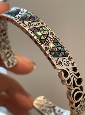 彩贝几何涂鸦图腾开口手镯女ins小众设计感时尚高U级手环个性配饰