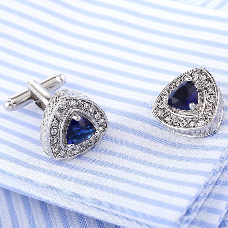 优质法式衬衫袖扣 l三角形纽扣 蓝水晶袖口 袖钉 cufflink 309