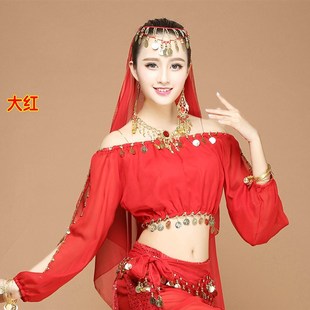 印度舞演出服 肚皮舞上衣新 练习灯笼袖 S01 新款 长袖 舞蹈服装