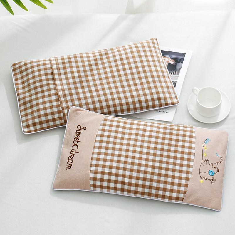 卡通印花格子儿童枕头套 水洗棉加厚2G8*48cm幼儿园小学生枕套