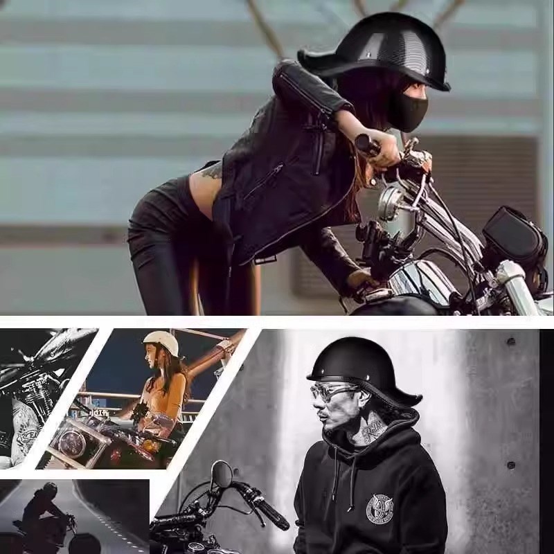 电动车摩托车头盔复古半盔u安全防护帽翘盔个性轻便式瓢盔夏盔男