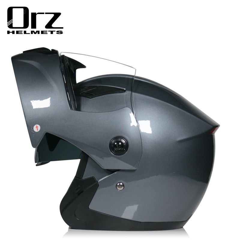 ORZ摩托车头盔男女全盔双镜片情侣蓝牙机车尾翼白色揭面赛车辫子