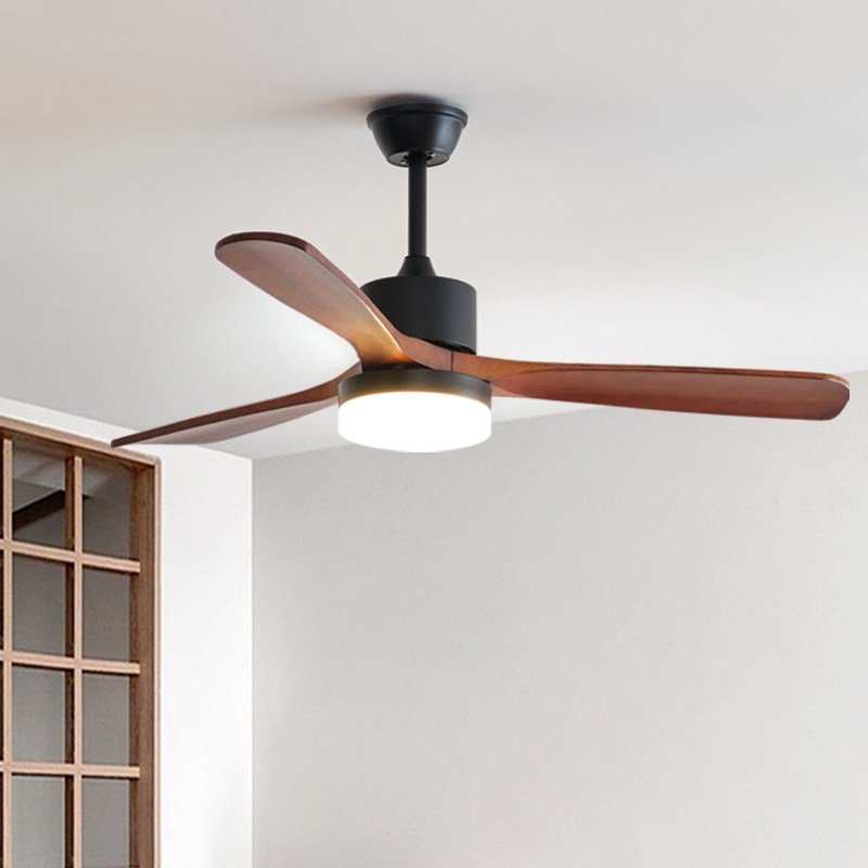 中古风侘寂高端实木简约变频静音吊扇灯家用美式复古一体风扇灯