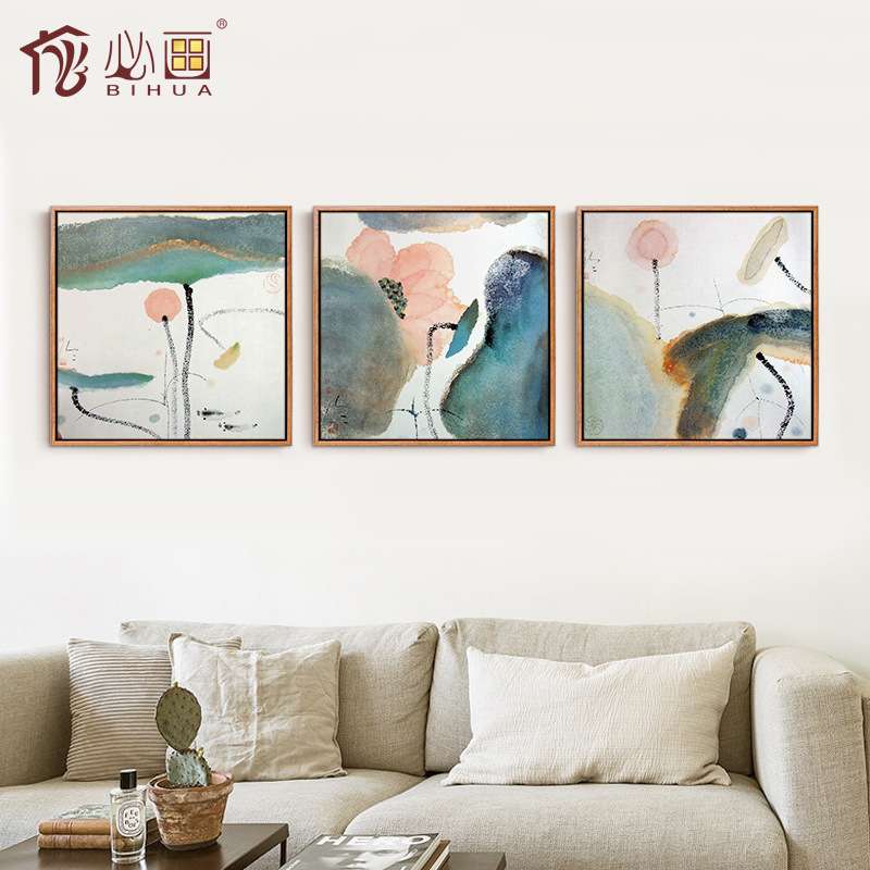热卖新款现代中式水墨装饰画客厅书房挂画中国风意境国画山水荷花图片