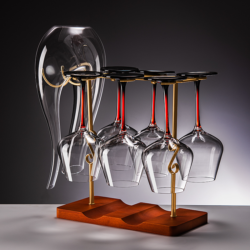 红杆勃艮第红酒杯套装家用水晶黑领结大肚欧式葡萄高脚杯子醒酒器