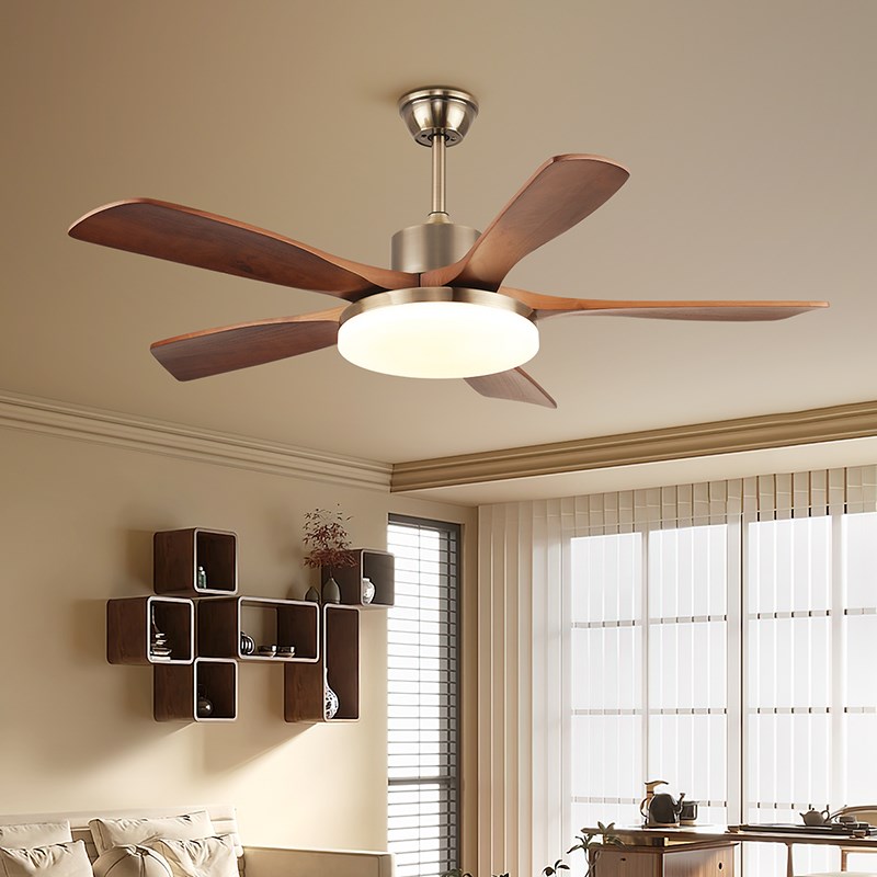 大扇叶风扇灯胡桃木色餐厅吊扇灯新中式护眼卧室吊灯复古电扇灯具