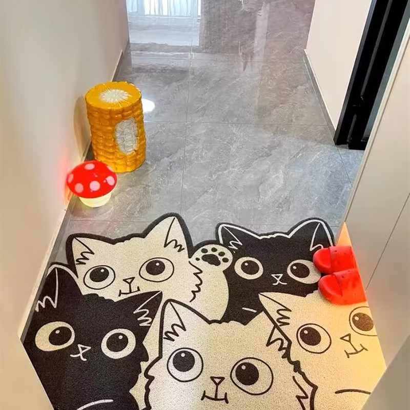 INS卡通小狗丝圈地垫可爱家用入户玄关脚垫刮泥蹭土门垫超耐脏加