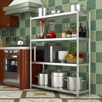 不锈钢厨房置物架落地多层微波炉烤箱放锅储物架子货架四层收纳架,商业/办公家具,仓储货架,淘宝优惠券,粉丝福利购,淘宝优惠卷