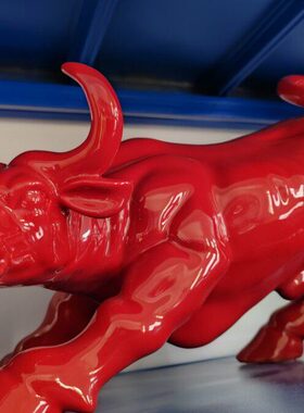 特大号华尔街红牛陶瓷牛摆件47公分红色牛气冲天生肖开业礼品