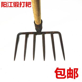 手工锻打农用小耙子8齿6齿耙开垦松土翻地工具铁耙钉耙木柄大耙子