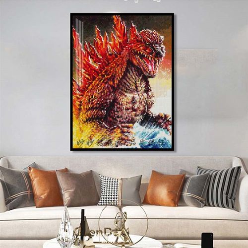 2025新款怪兽哥斯拉钻石画男孩手工儿童贴画卧室点钻砖十字绣房间