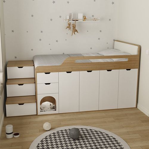 儿童半高床衣柜一体上方床下面衣柜猫窝床小户型带梯柜超高箱组合