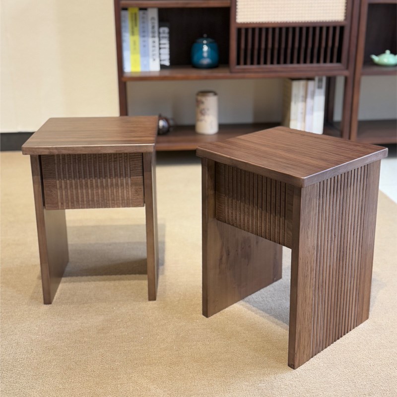 家用可叠放乌金木色凳子组合方凳客厅餐凳全实木边几小户型床头柜