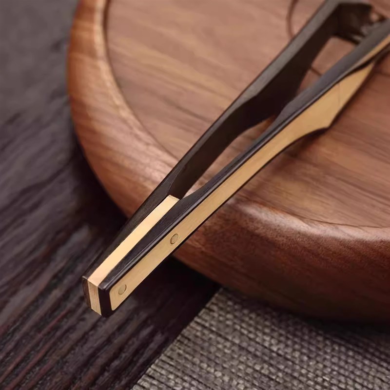 紫光黑檀木茶夹茶杯夹子防烫木制杯夹茶叶夹子铜饰功夫茶具配件