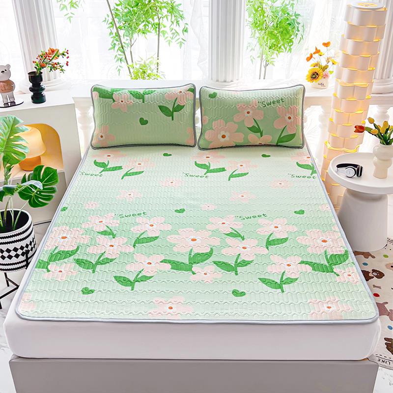 新款夏天天然冰丝乳胶凉席三件套可折叠夏季可机洗床垫席子包邮⑨