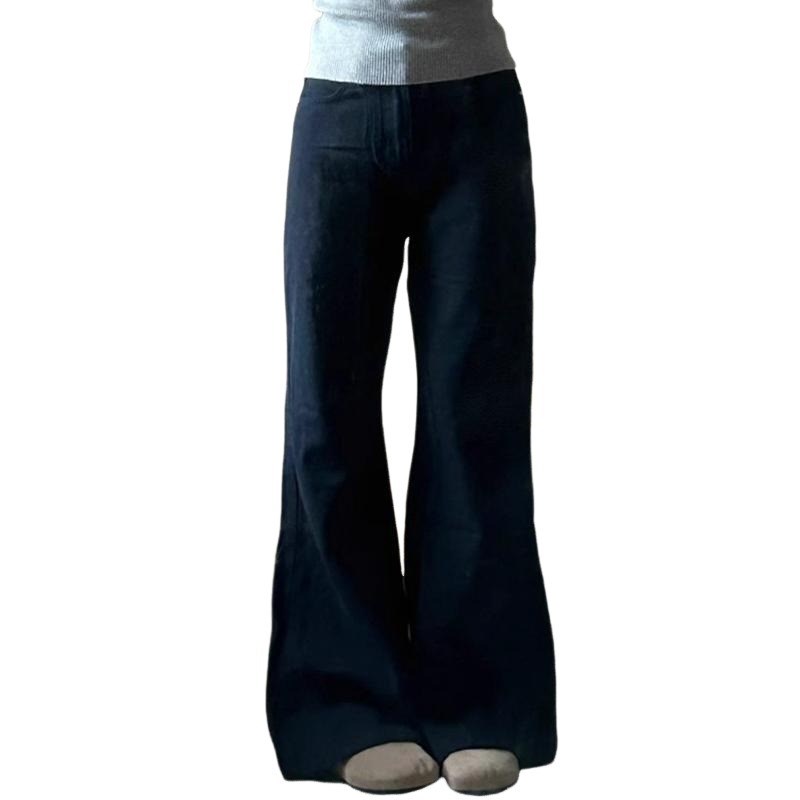 大码黑色不贴腿微喇叭牛仔裤女装高腰宽松阔腿显瘦百搭直筒长裤子