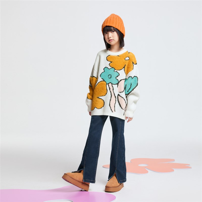 安奈儿女童装全腰牛仔夹裤2024冬新款加厚加绒保暖休闲裤潮酷百搭