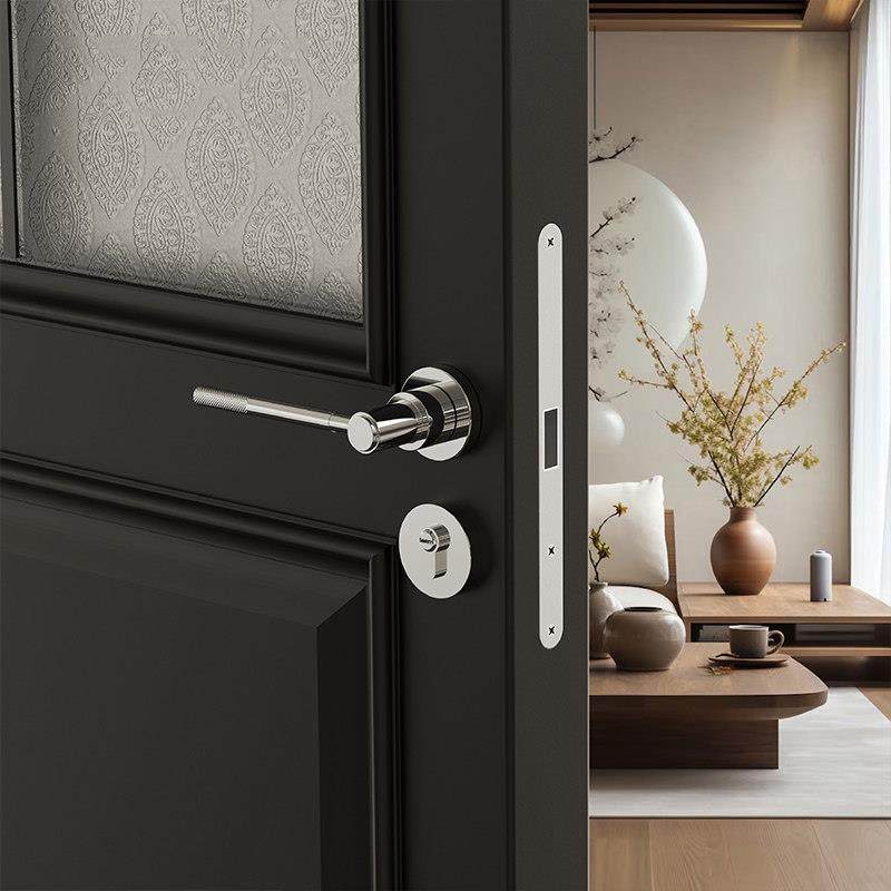 新型简易门锁滚花门把手卧室室内家用木门磁吸静音家用房间锁具