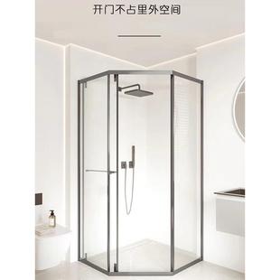 极窄钻石型侧移门淋浴房侧滑双开卫生间干湿分离隔断浴室玻璃整体
