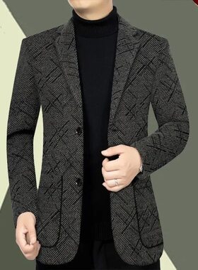 春秋季西装男士外套秋冬季中年2026新款休闲西服毛呢加厚爸爸夹克