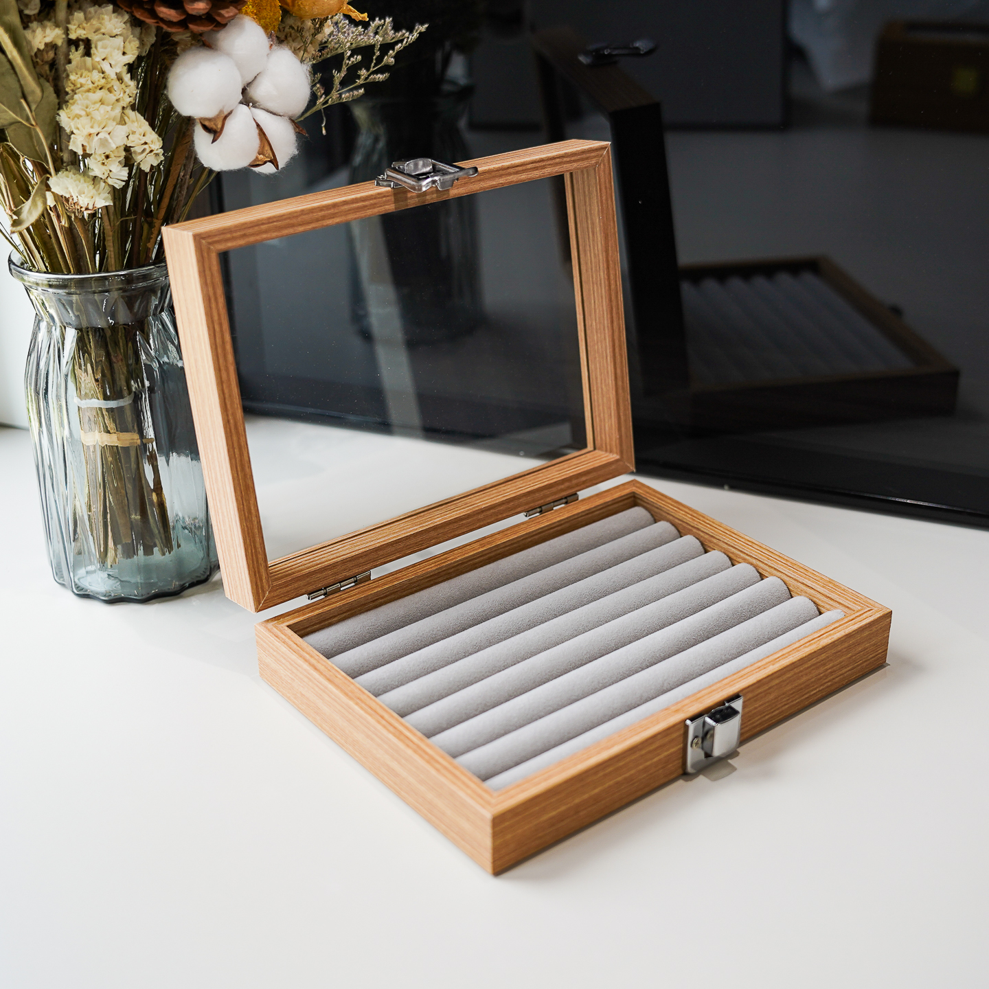 小号8排梨花木戒指饰品收纳盒