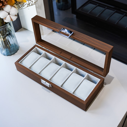 胡桃木纹6位手表收纳盒