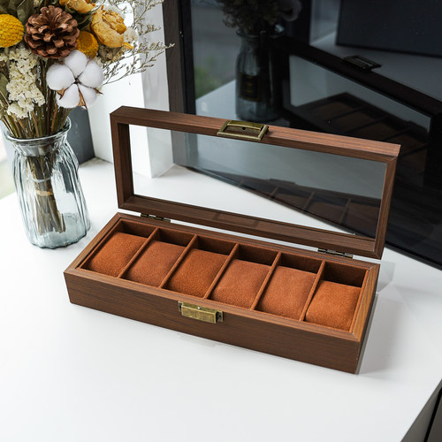胡桃木纹6位手表收纳盒
